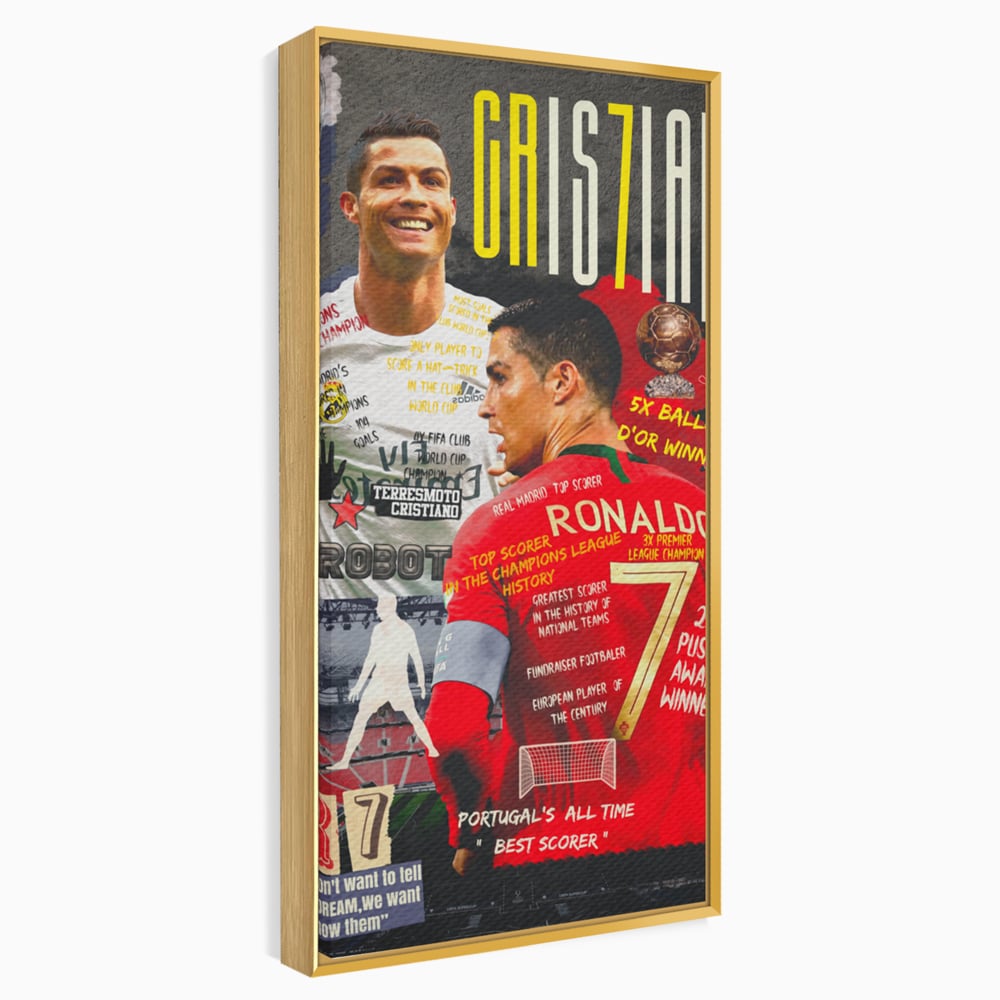 Tablou canvas cu tablou canvas cu cristiano ronaldo, in rama de aluminiu auriu